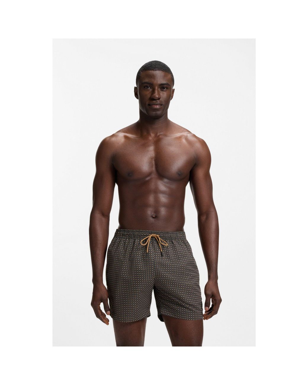 Boss Gray Printed Swim Shorts for men