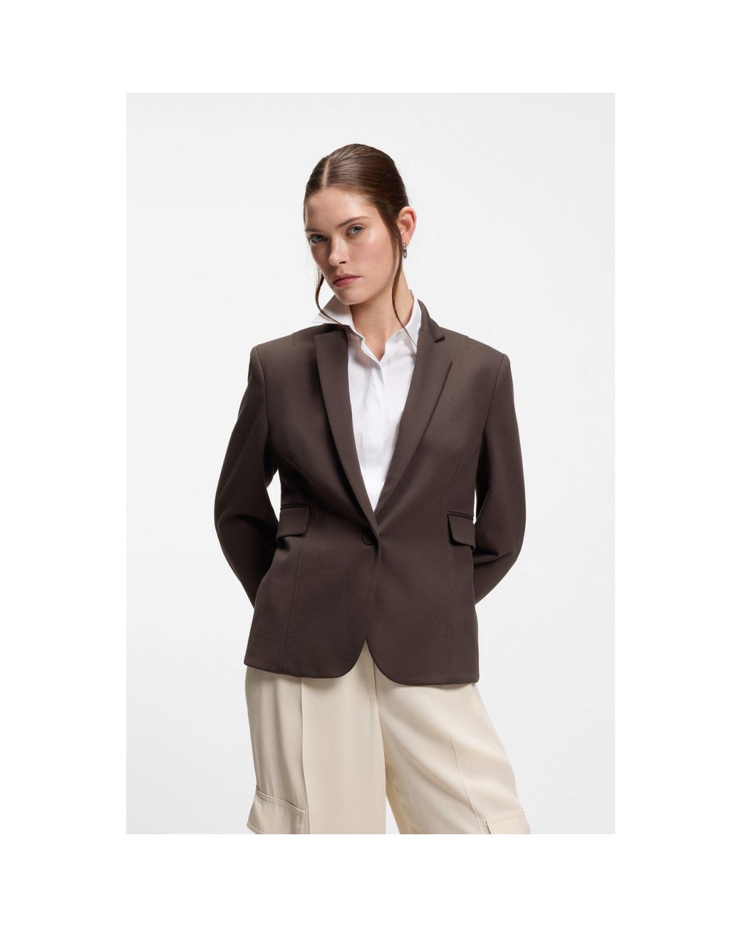 Boss Brown Slim-Fit Blazer With Angled Darts