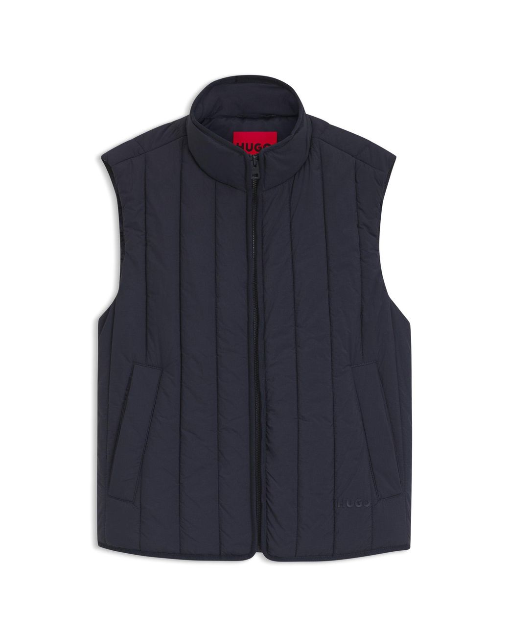 HUGO Blue Vertical-Quilted Gilet With Logo Detail for men