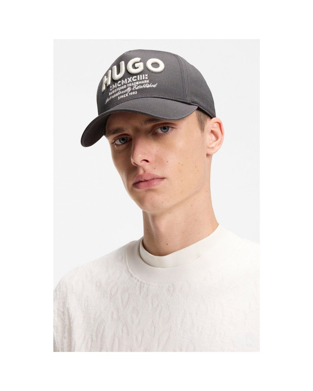 HUGO Black Cotton-Twill Cap With 3D Embroidered Logo for men
