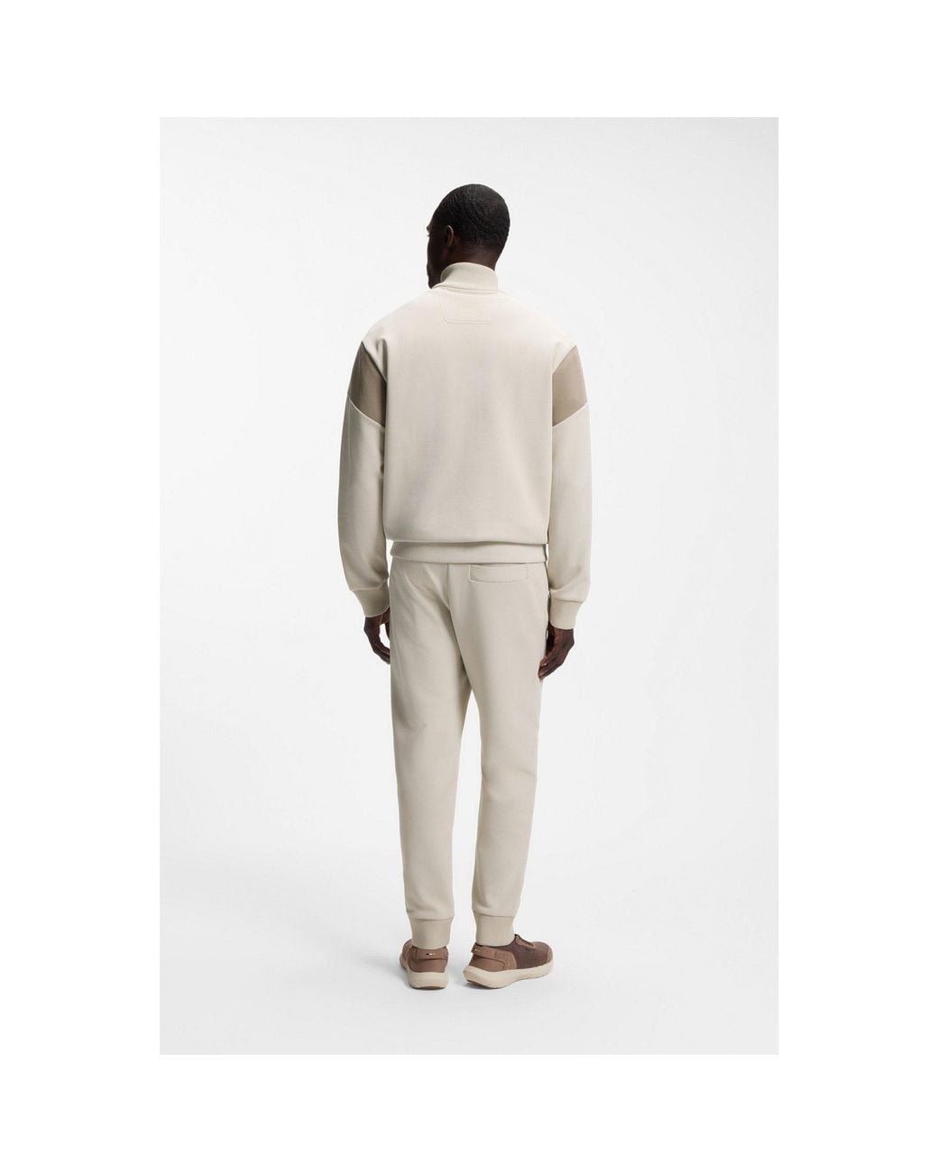 Boss Natural Zip-Up Cotton-Blend Sweatshirt With Contrast Inserts for men