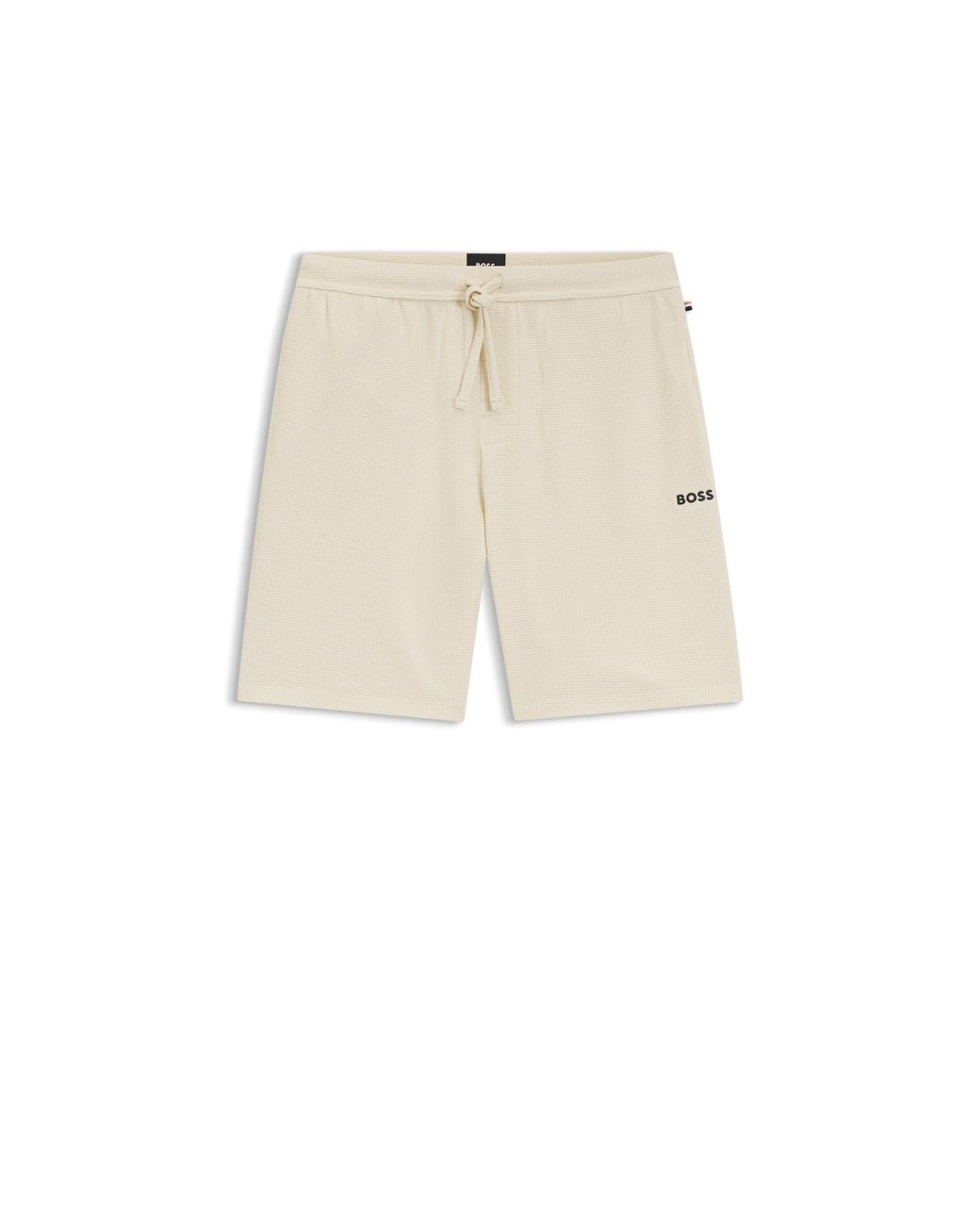 Boss Natural Waffle-Structured Pyjama Shorts With Embroidered Logo for men