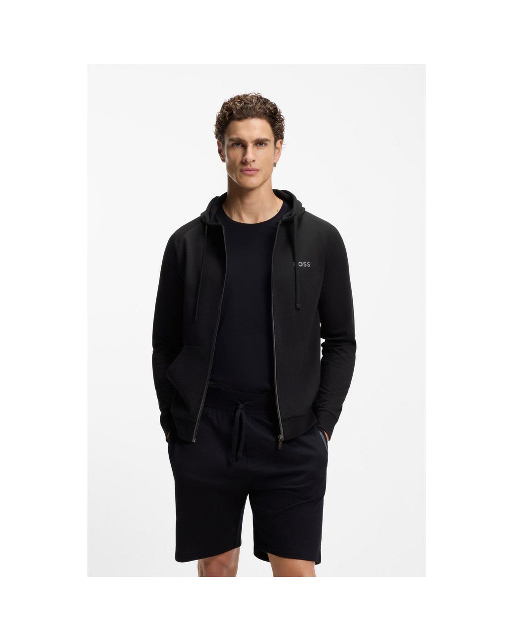 Boss Black Cotton-Terry Hoodie With Contrast Zip for men