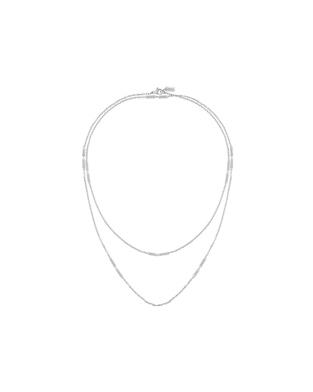 Boss Metallic Tone Necklace With Crystal-Studded Stations