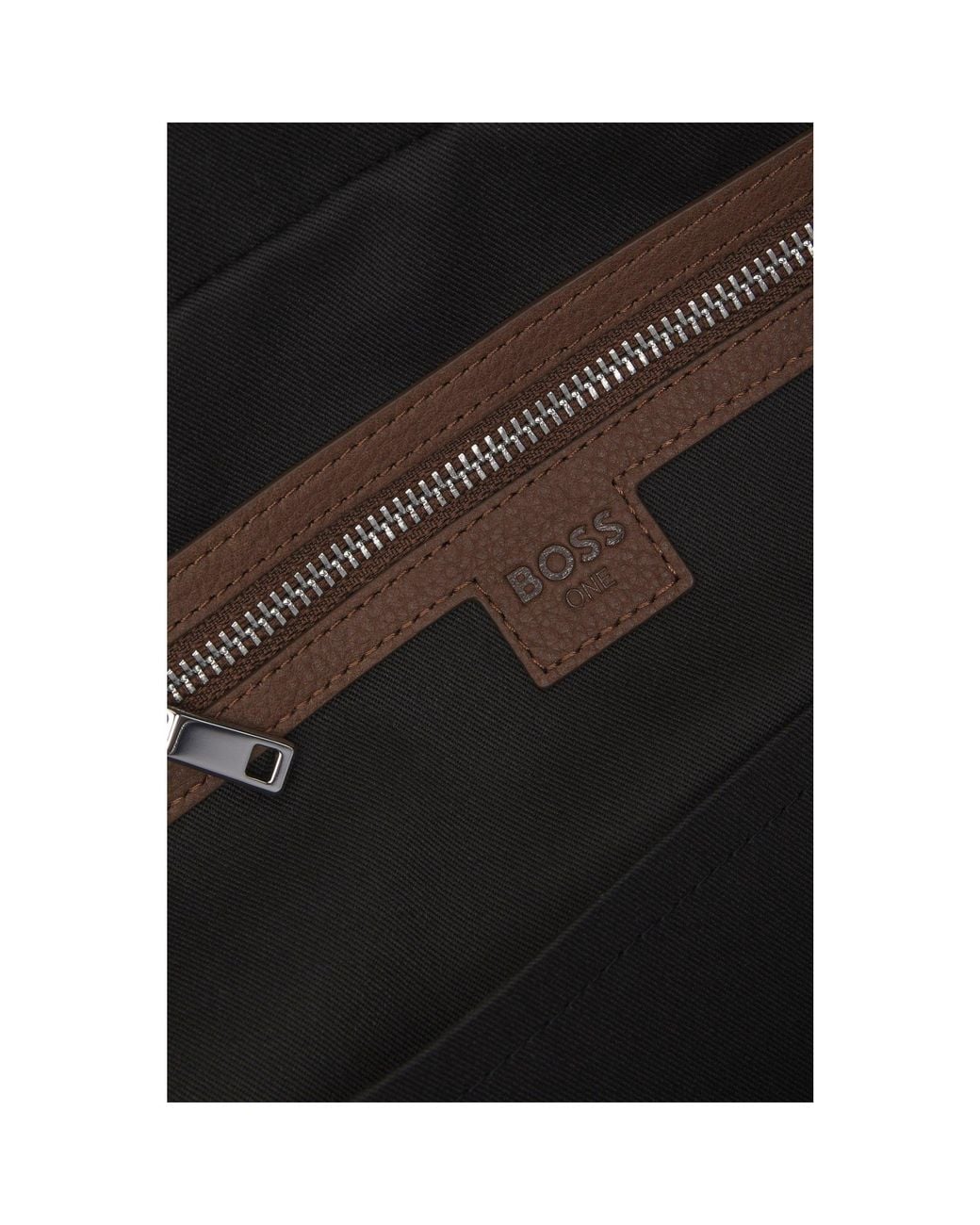 Boss Brown Grained-Leather Holdall With Emed Logo for men