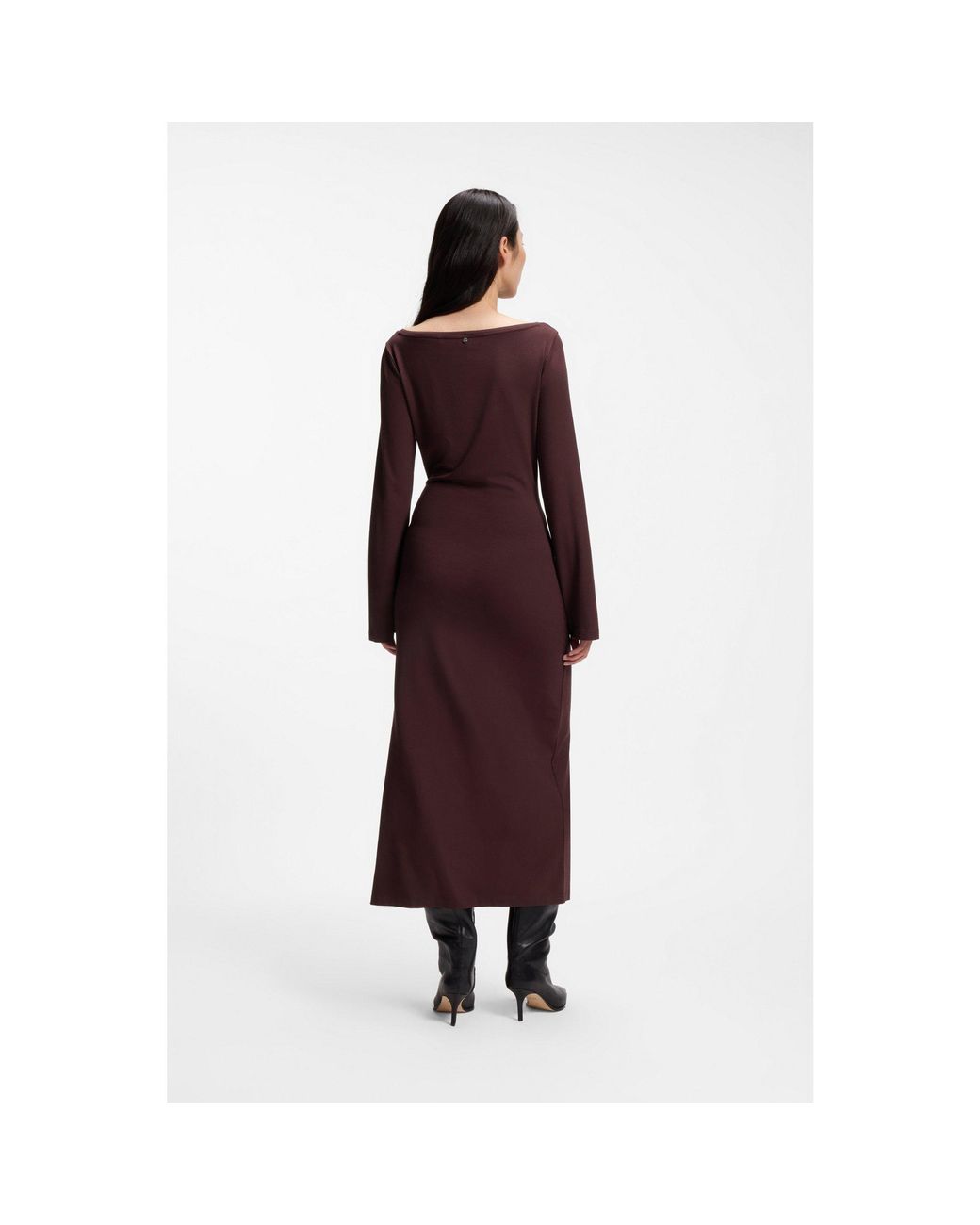 Boss Red Long-Sleeved Jersey Maxi Dress With Tie Waist