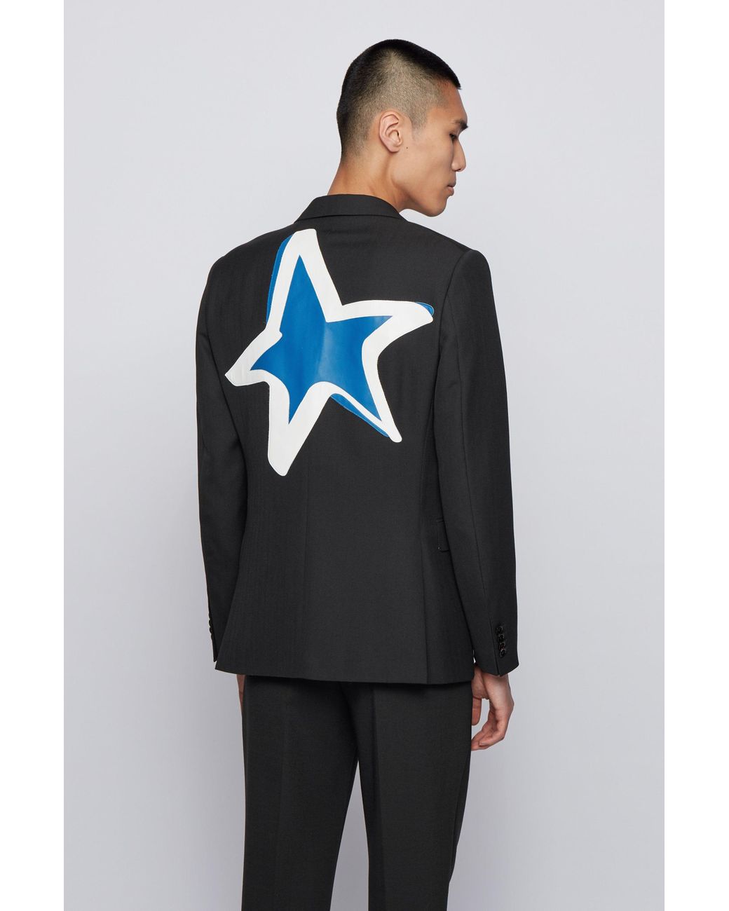 BOSS Single-breasted Jacket With Star Motif And Feature