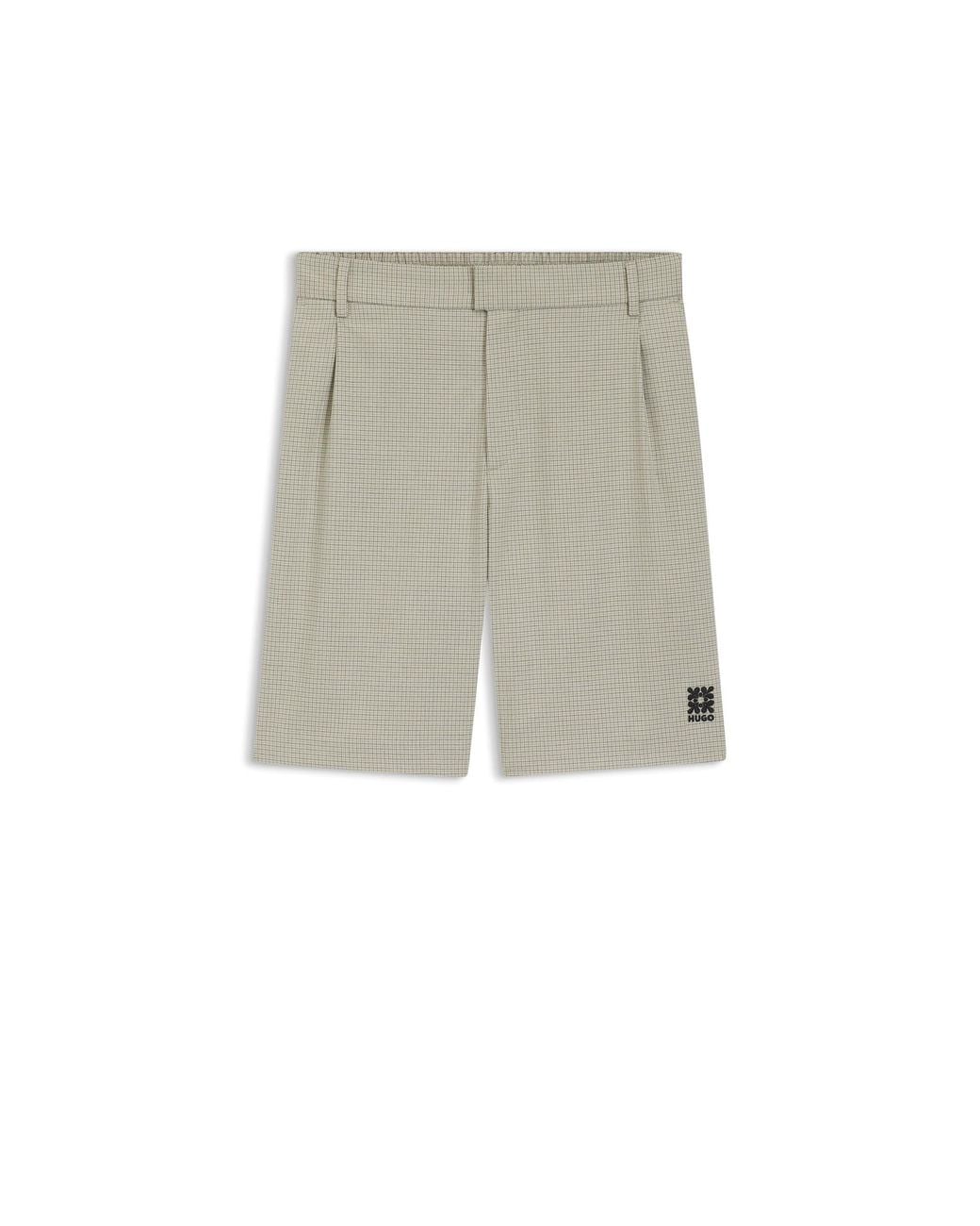 HUGO Natural Relaxed-Fit Shorts With Houndstooth Pattern for men