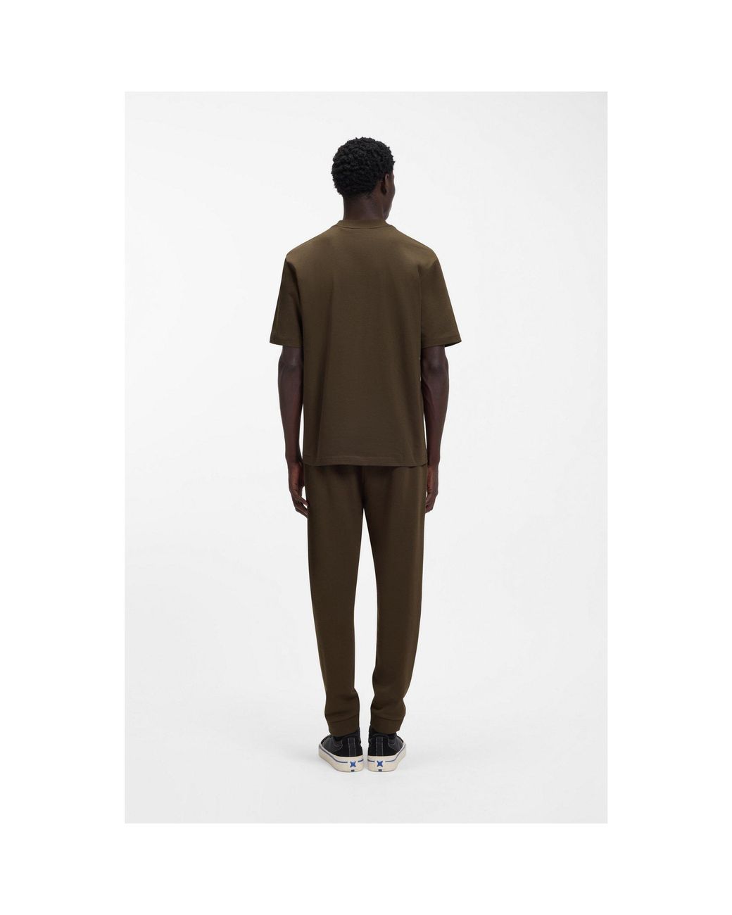 HUGO Brown Ribbed-Neck Cotton T-Shirt With Logo Badge for men