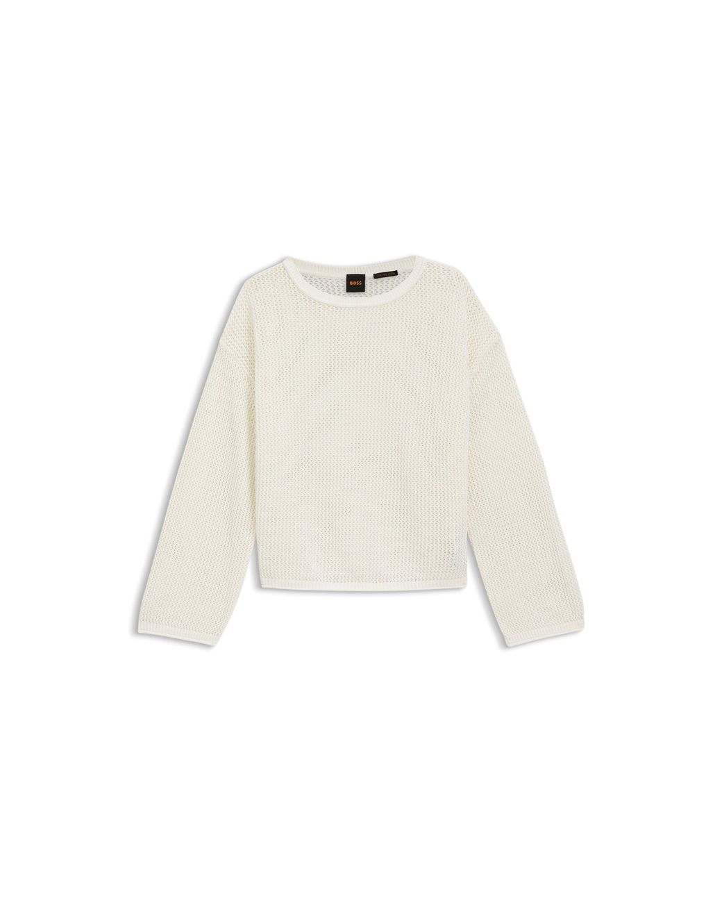 Boss White Relaxed-Fit Cotton Sweater With Mesh Structure