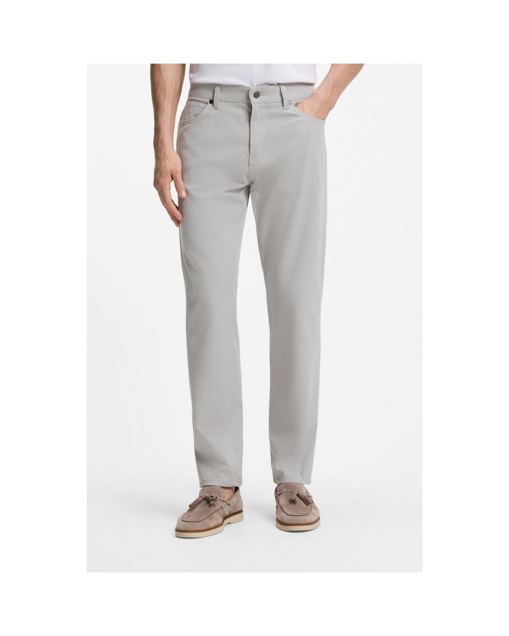 Boss Gray Maine Regular-Fit Trousers for men