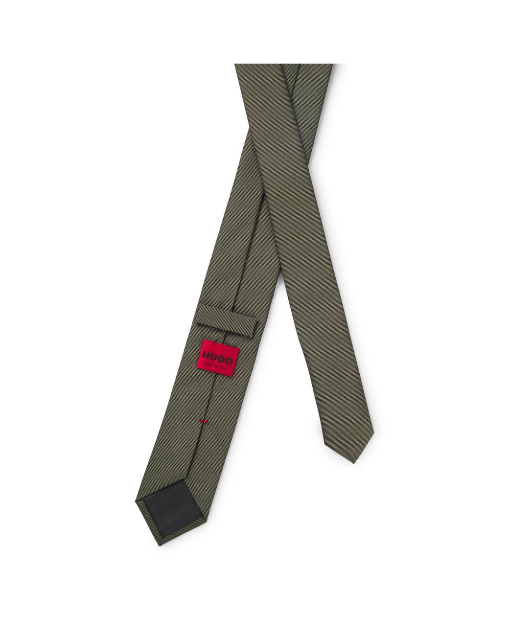 HUGO Green Silk-Blend Tie With Jacquard Weave for men