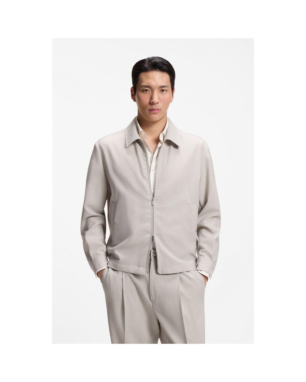 Boss Gray Relaxed-Fit Zip-Up Jacket for men