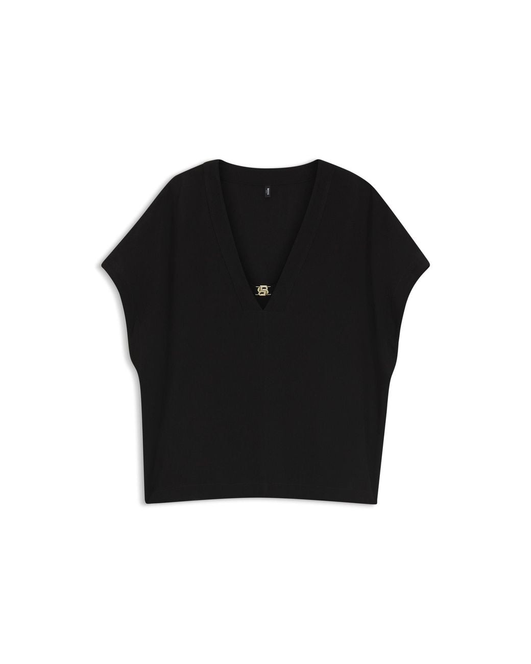 Boss Black Crepe V-Neck Top With Double B Monogram Buckle