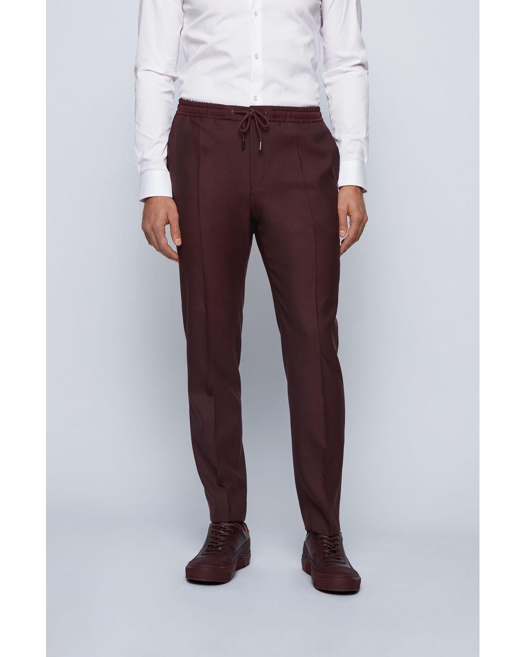 BOSS by Hugo Boss Slim Fit Pants In A Wool Blend With Drawstring Waist ...