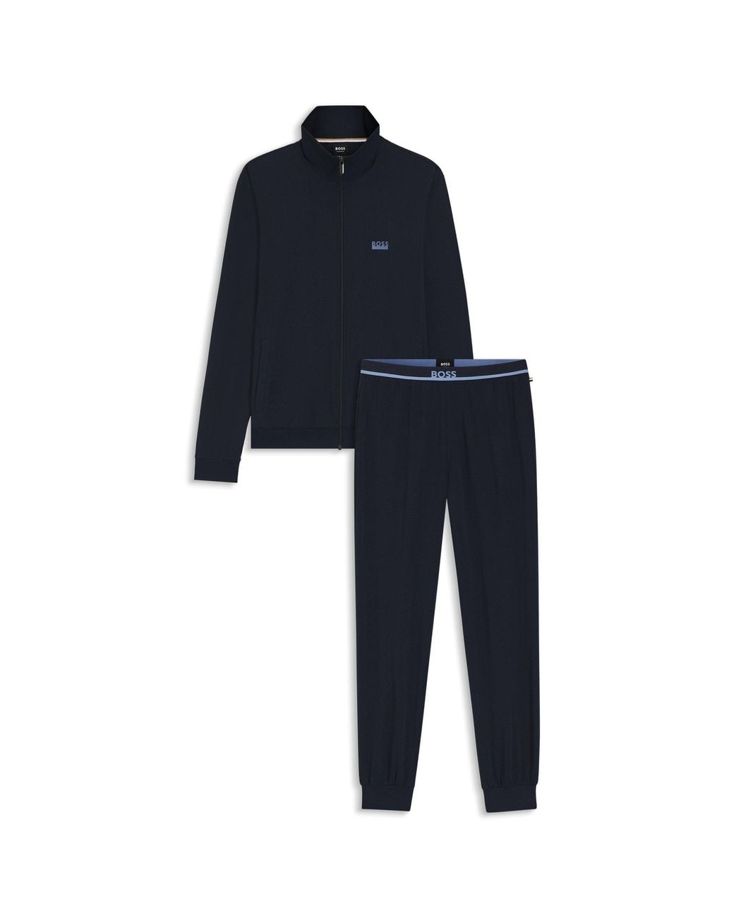 Boss Blue Stretch-Cotton Loungewear Tracksuit With Logos for men