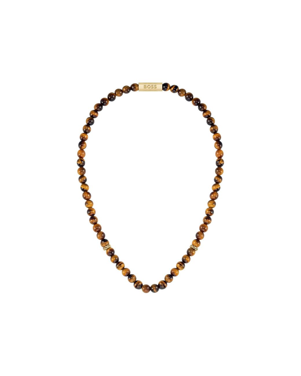 Boss Multicolor Tiger-eye Beaded Necklace With Branded Rondelles Men's Jewellery for men