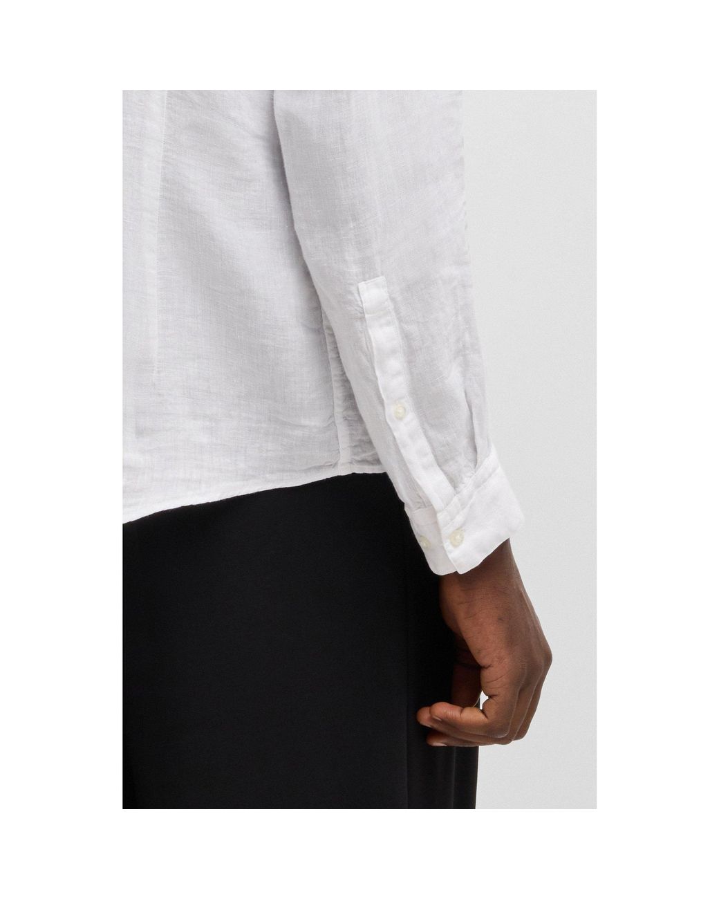 HUGO White Slim-Fit Linen Shirt for men