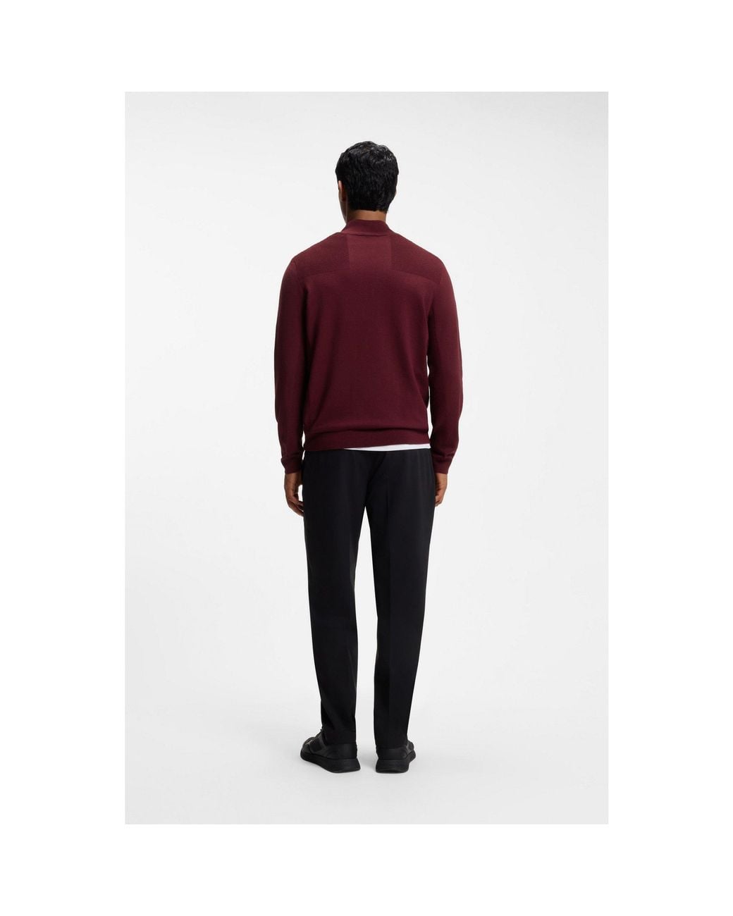 Boss Red Zip-Neck Virgin Wool-Blend Sweater With Logo for men