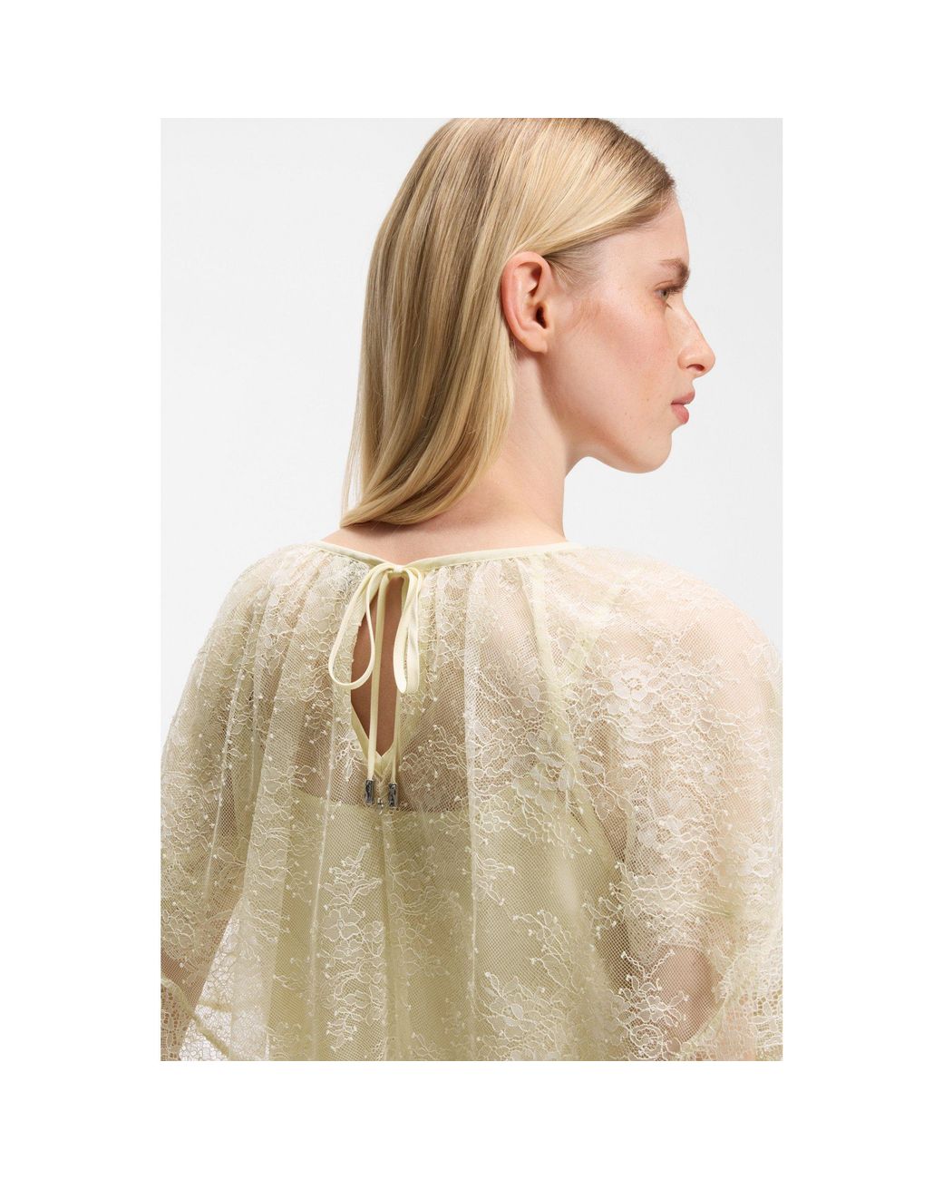 Boss Natural Mini Cape Blouse With Lace Trimmings
