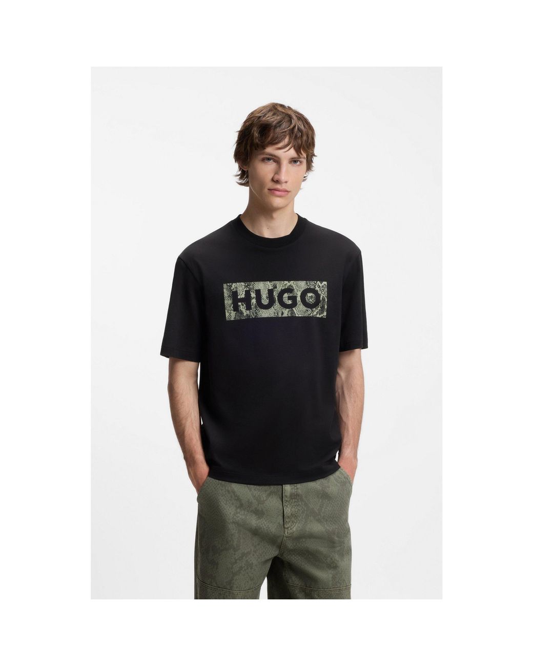 HUGO Black Logo-Graphic T-Shirt for men