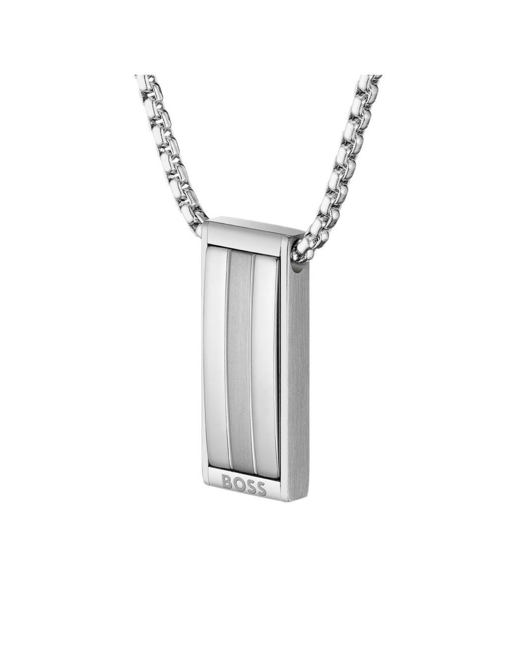 Boss Metallic Tone Necklace With Stripe-Effect Pendant for men