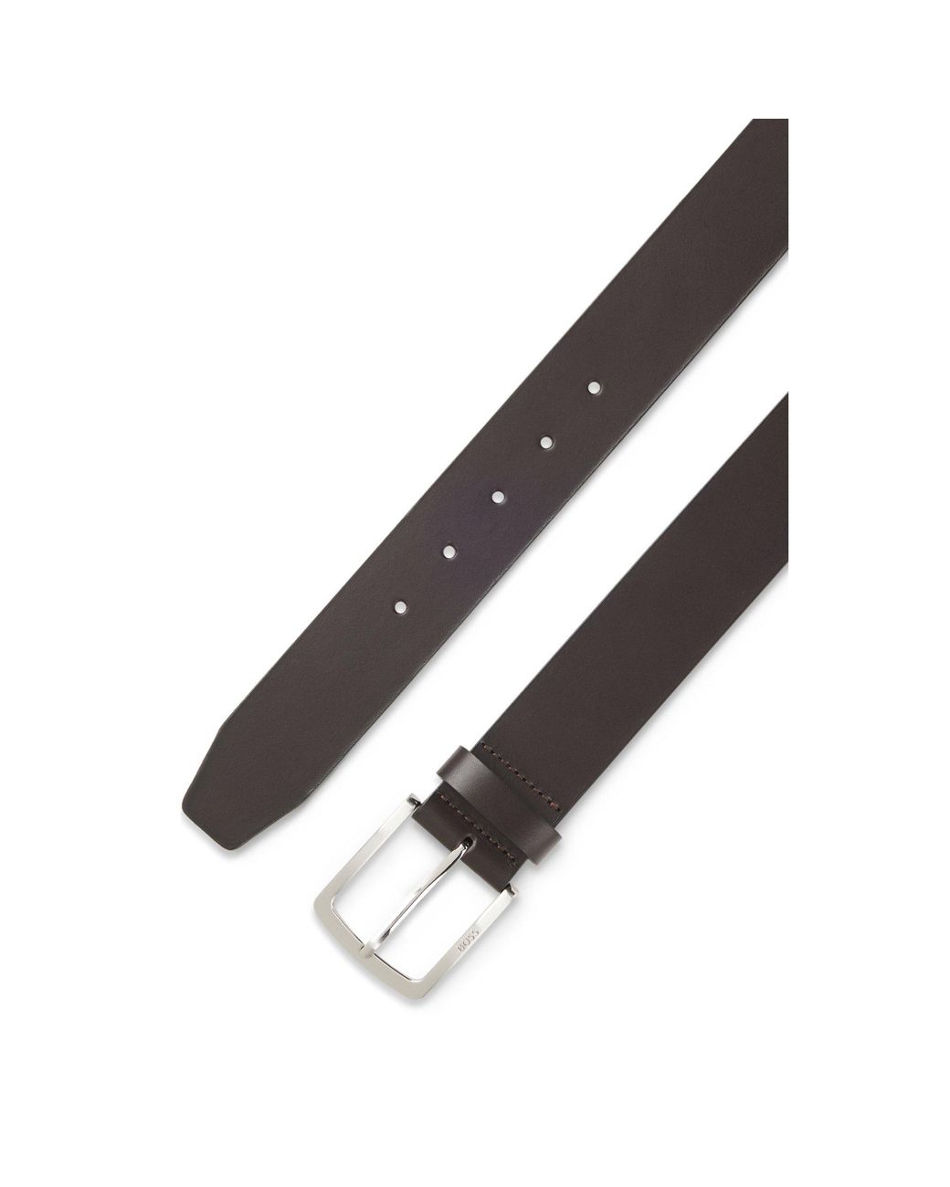 Boss Brown Italian-leather Belt With Logo-engraved Buckle for men