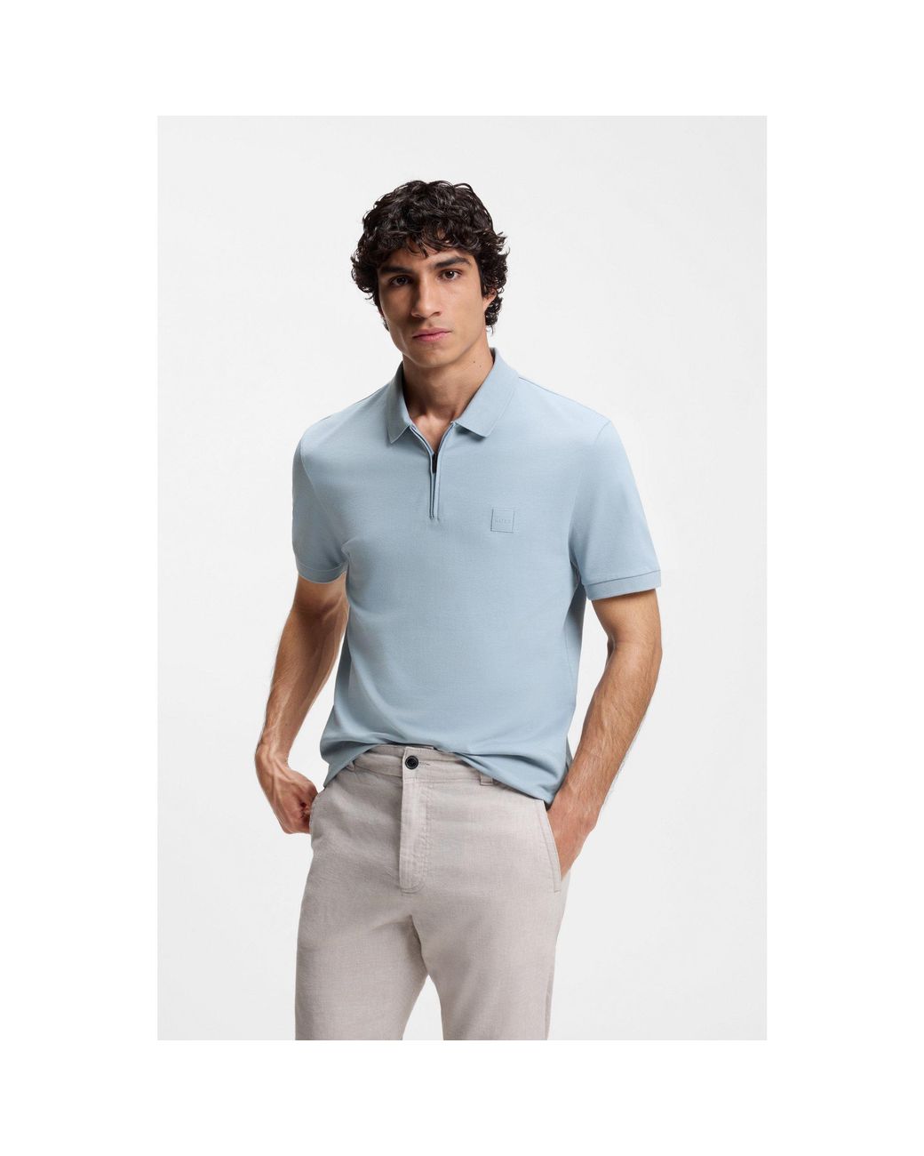 Boss Blue Stretch-Cotton Slim-Fit Polo Shirt With Logo Patch for men