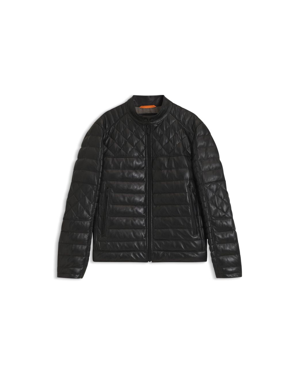 Boss Black Nappa Leather Jacket With Quilted Panels for men