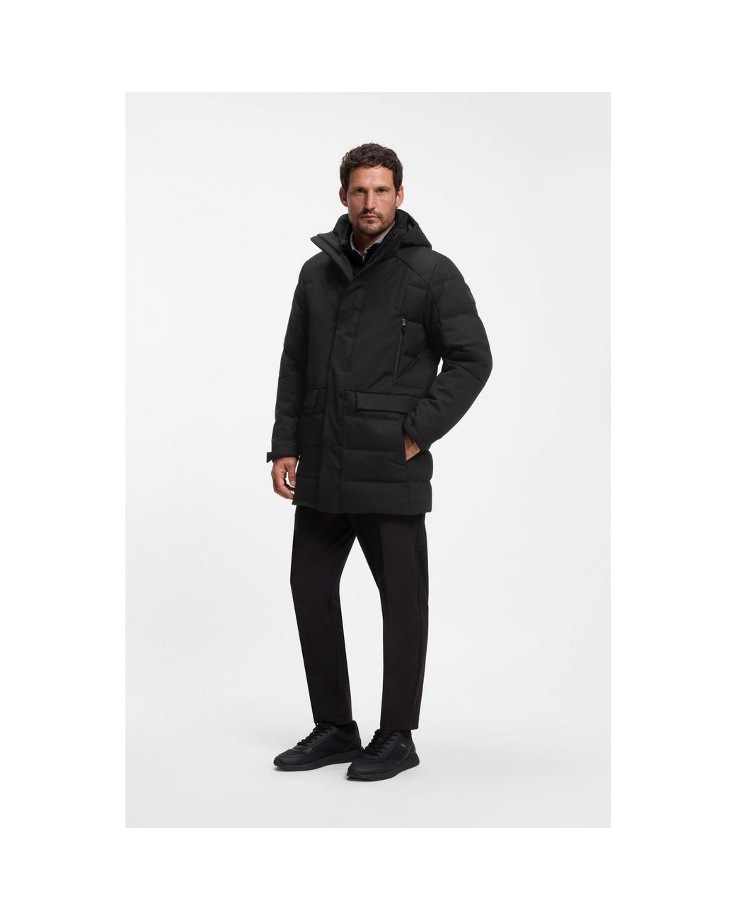 Boss Blue Water-Repellent Hooded Parka With Down Filling for men