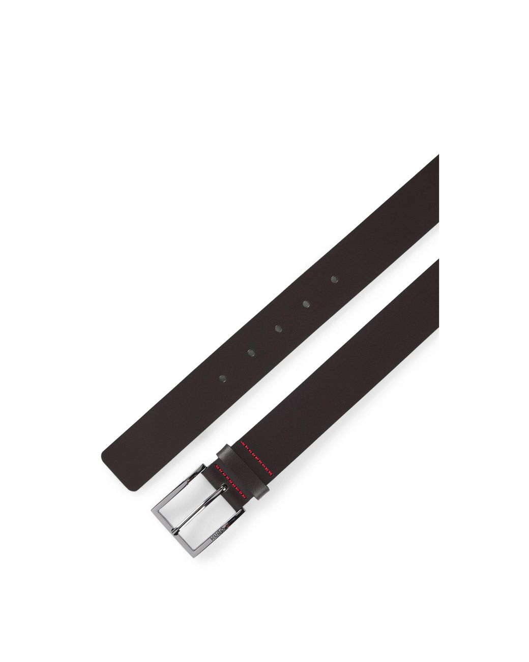 HUGO Black Leather Belt With Engraved-Logo Buckle for men