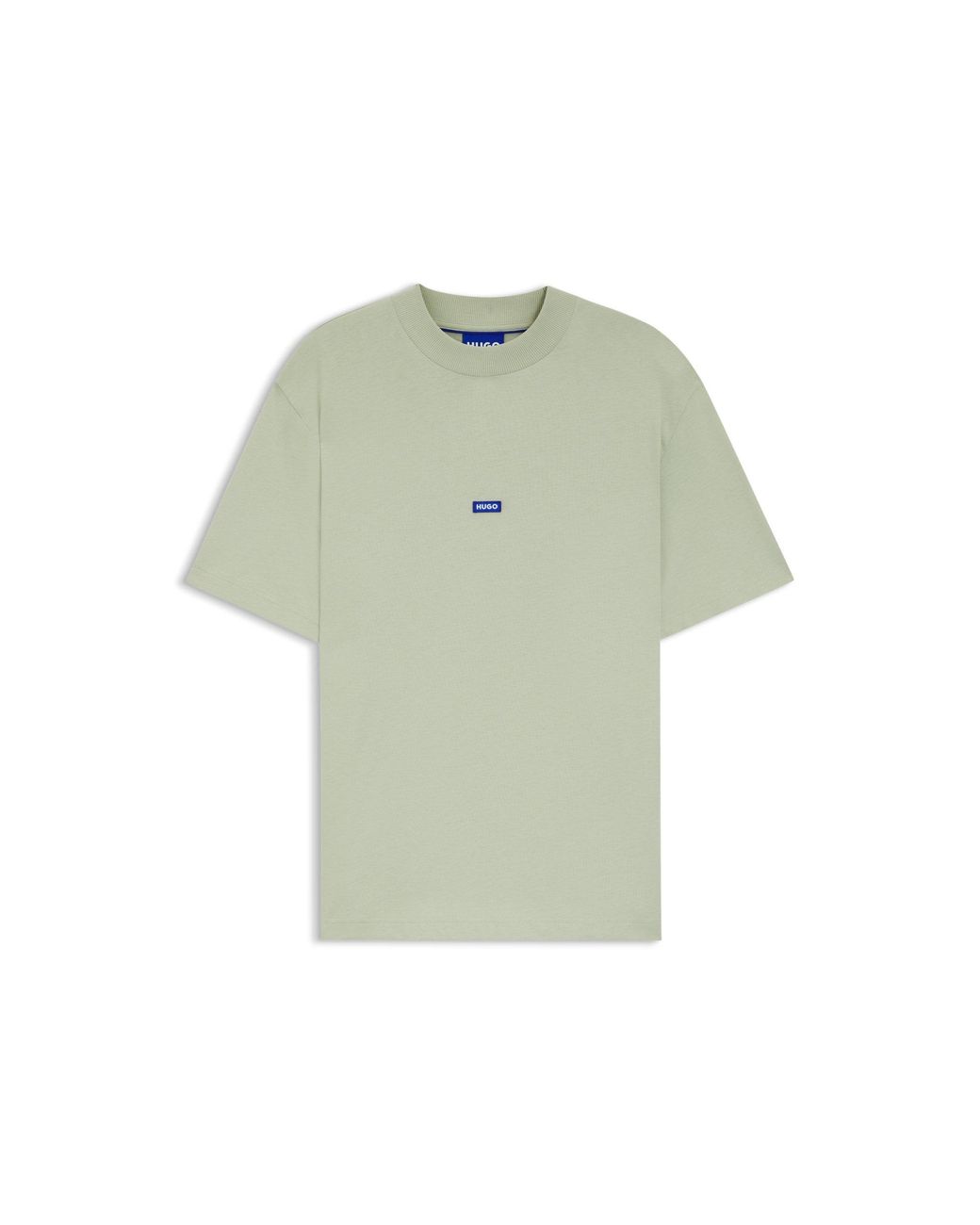 HUGO Green Ribbed-Neck Cotton T-Shirt With Logo Badge for men