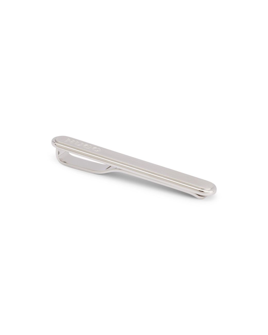 HUGO White Oval-Shaped Tie Clip With Engraved Logo for men
