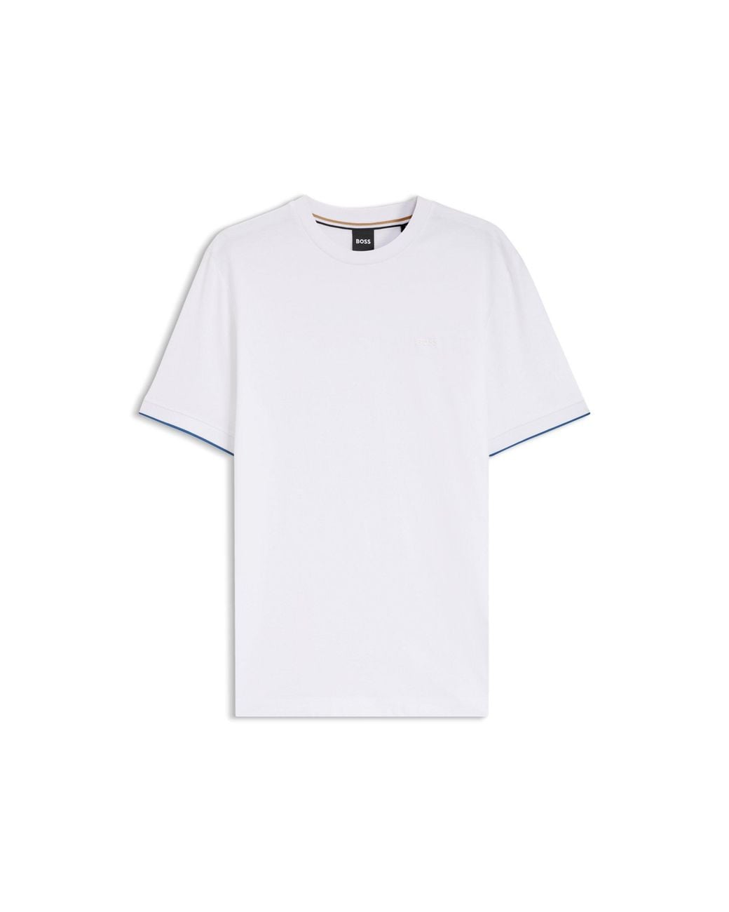 Boss White Cotton T-Shirt With Tipped Sleeve Cuffs for men