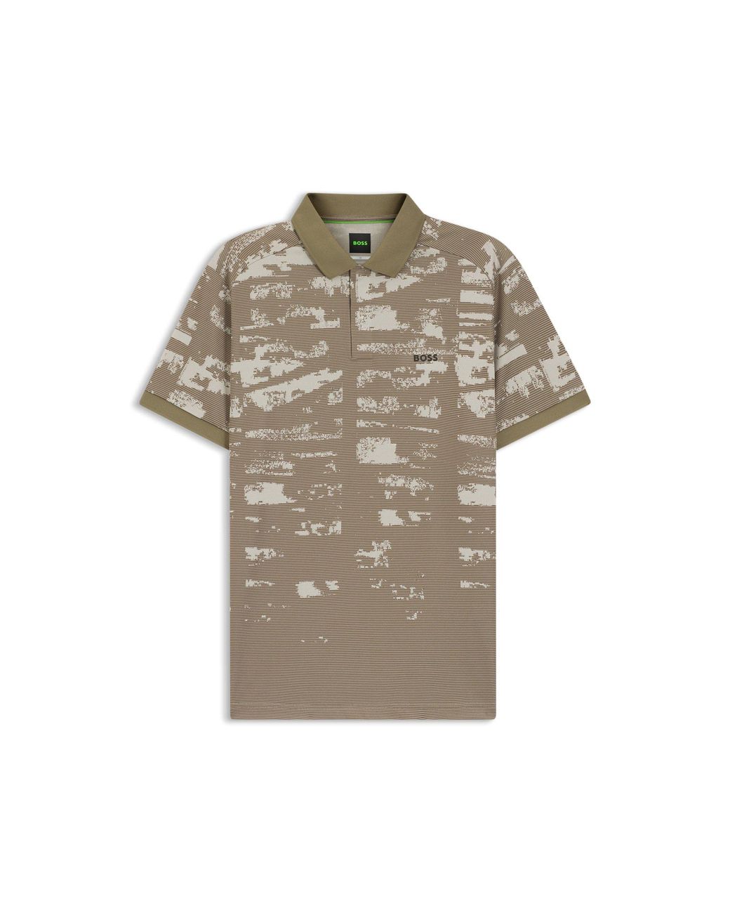 Boss Gray Active Slim-Fit Polo Shirt With Jacquard Pattern for men