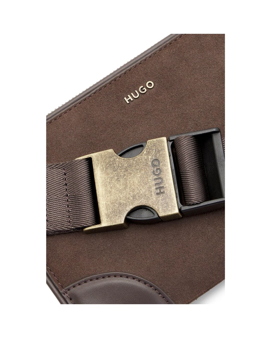HUGO Brown Faux-Leather Crossbody Bag With Adjustable Strap for men