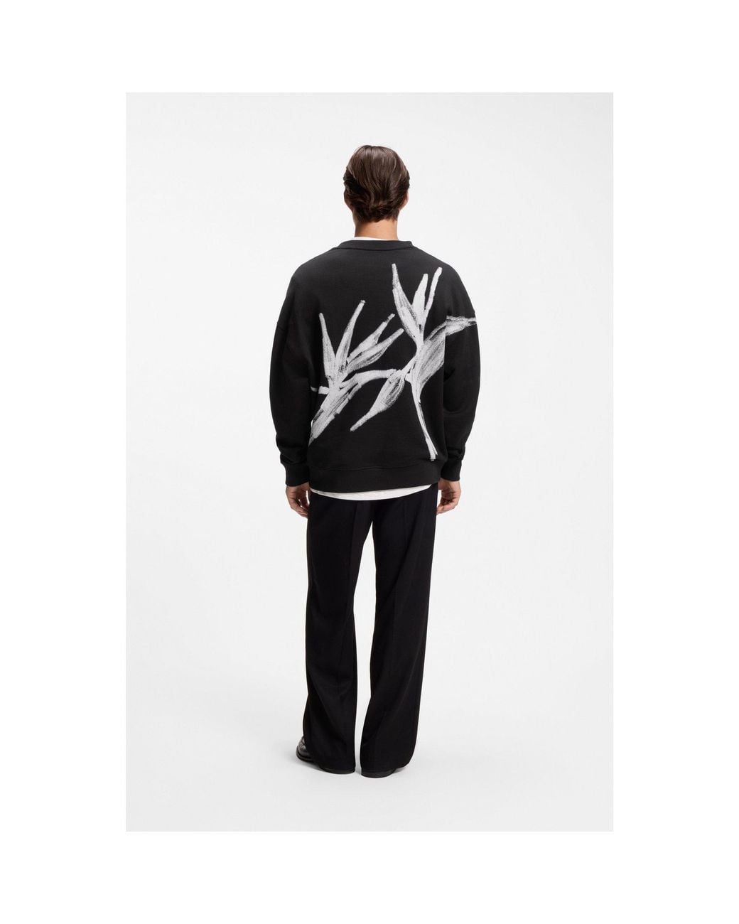 HUGO Black Cotton Sweatshirt With Logo Embroidery And Graphic Print for men