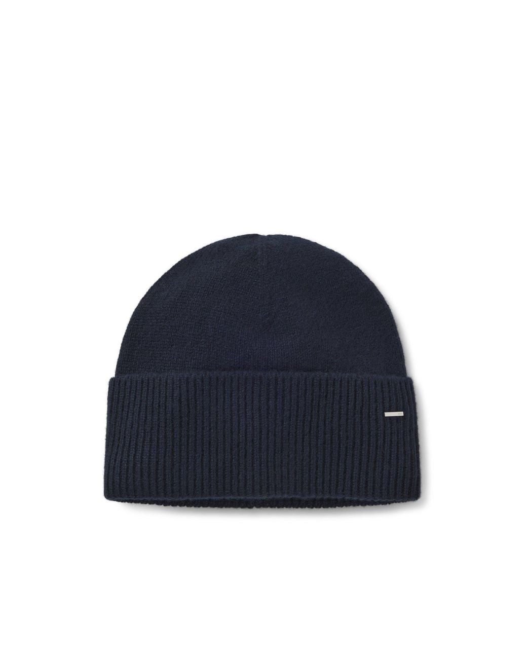 Boss Blue Cashmere Beanie Hat With Metallic Logo Trim