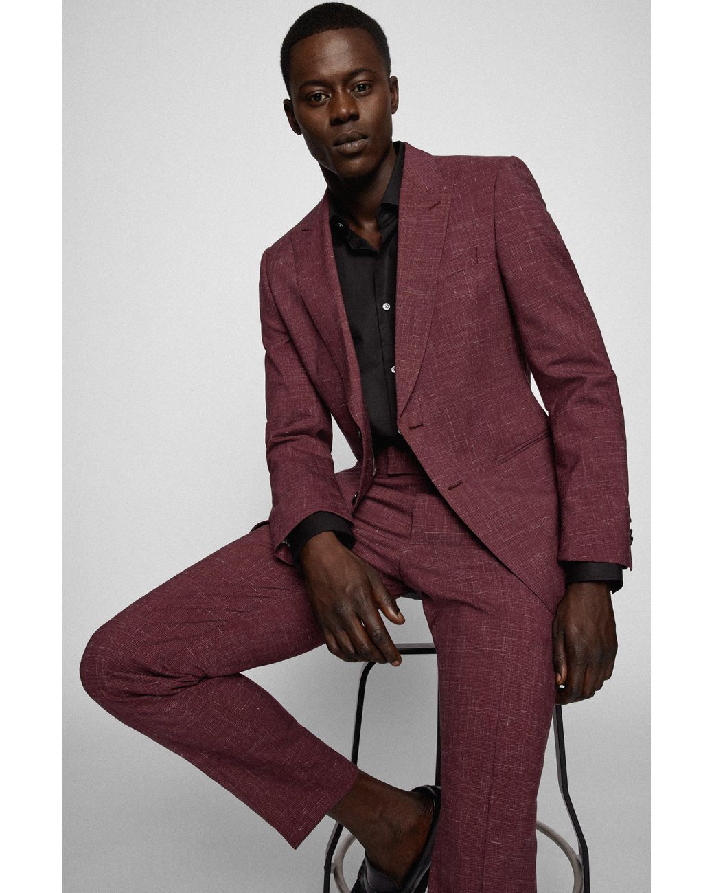BOSS by HUGO BOSS Slim-fit Suit In Patterned Virgin Wool And Linen in Red  for Men | Lyst