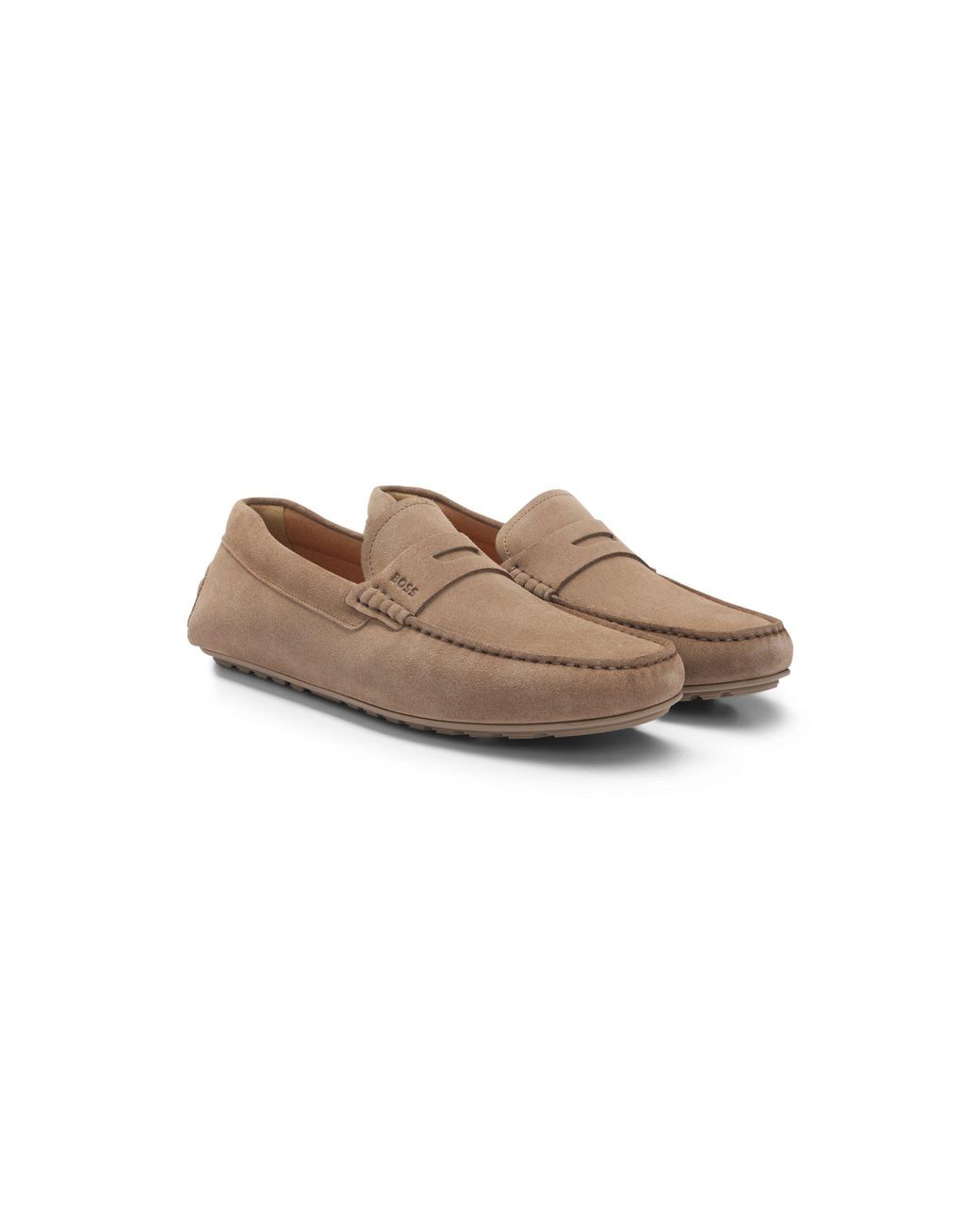 Boss Brown Suede Moccasins With Penny Trim for men