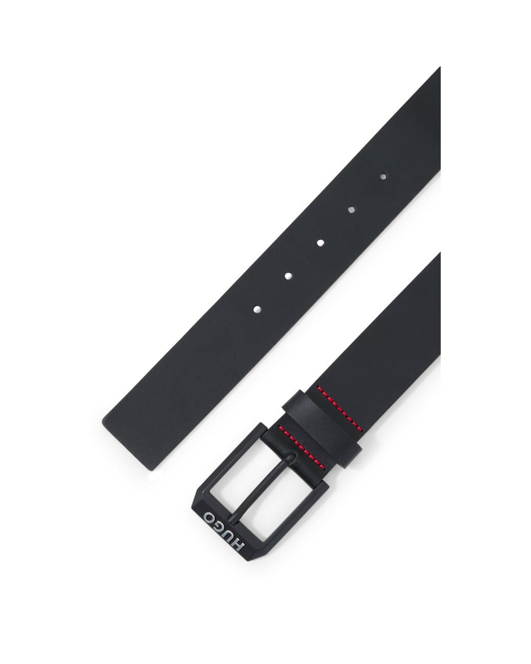 HUGO Black Leather Belt With Matte- Logo-Trim Buckle for men