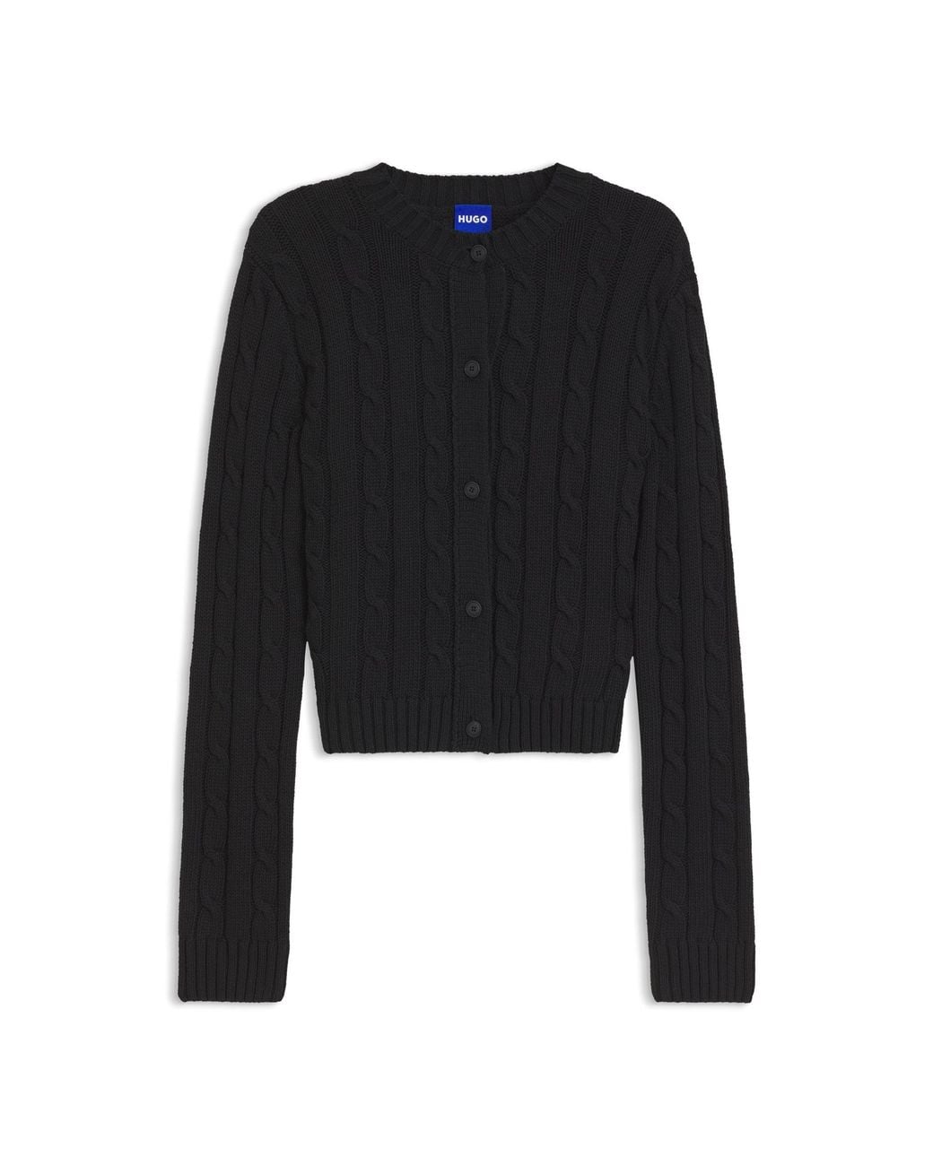 HUGO Black Cable-Knit Cardigan With Buttoned Closure