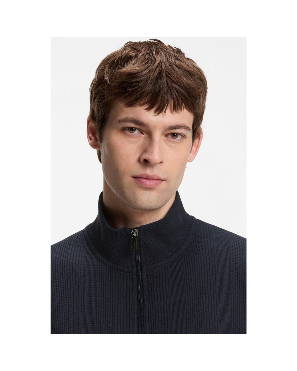 Boss Blue Cotton-Blend Jacket With Waffle Structure for men