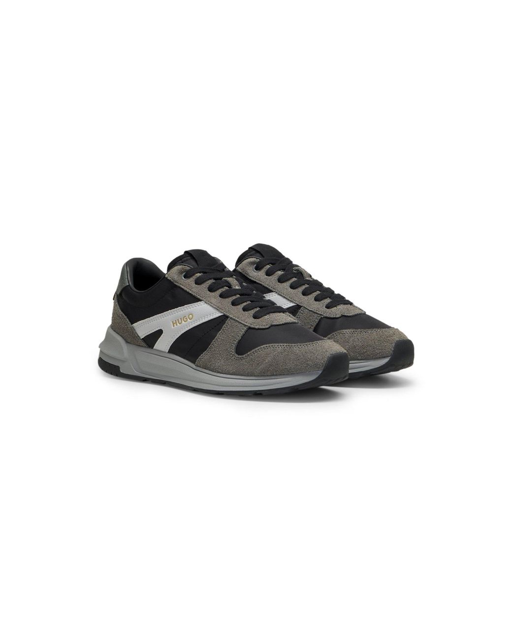 HUGO Black Suede-Trim Trainers for men