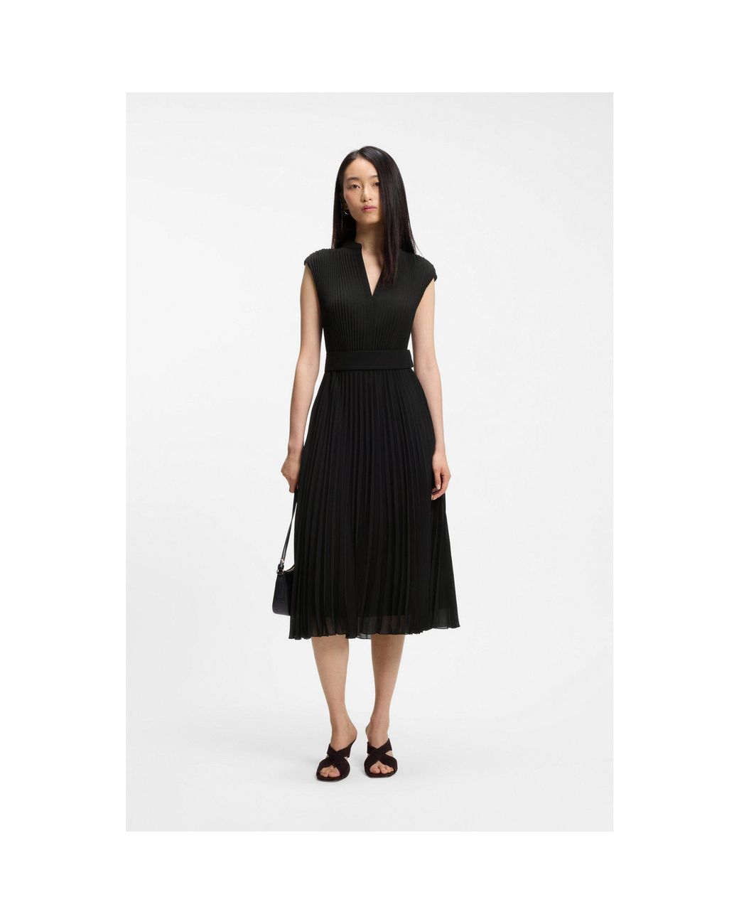 Boss Black V-Neck Pleated Dress