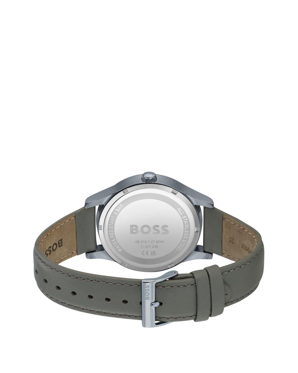Boss Grijsgecoat Horloge Met Leren Polsband in het Gray voor heren