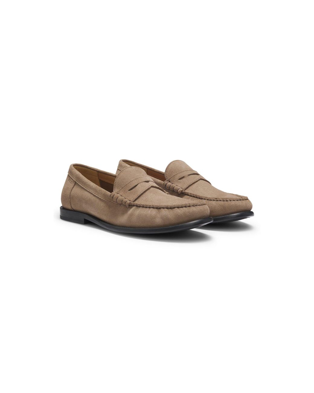 Boss Brown Suede Moccasins With Penny Trim And Emed Logo for men