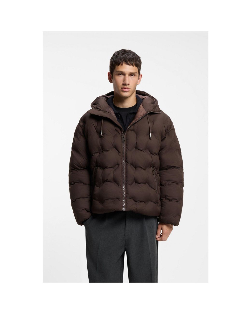 HUGO Brown Water-Repellent Jacket With Quilting for men