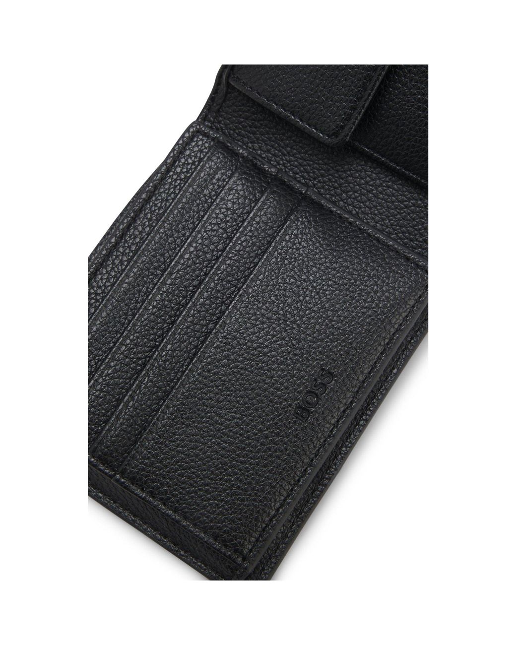 Boss Black Grained Faux-Leather Trifold Wallet With Signature-Stripe Trim for men