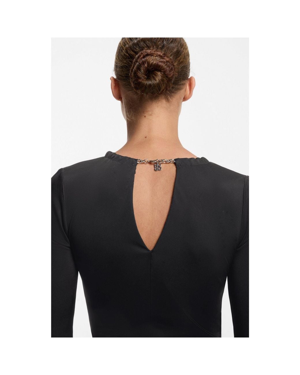 HUGO Black Long-Sleeved Jersey Dress With Chain Necklace